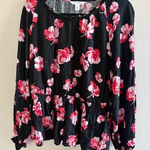 POPSUGAR Black and Red Floral Blouse